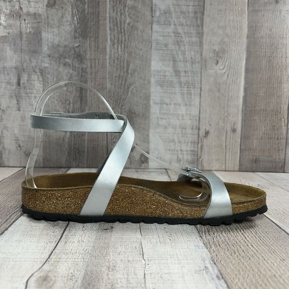 Birkenstock Daloa Womens Ankle Strap Birko Flor Sandal Leather Silver Sz 7 EU 38 - Picture 6 of 13